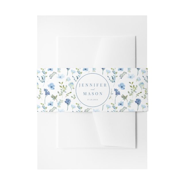 Cintas Para Invitaciones Cubierta azul acuática floral rústica boda de la p (Anverso Ejemplo)
