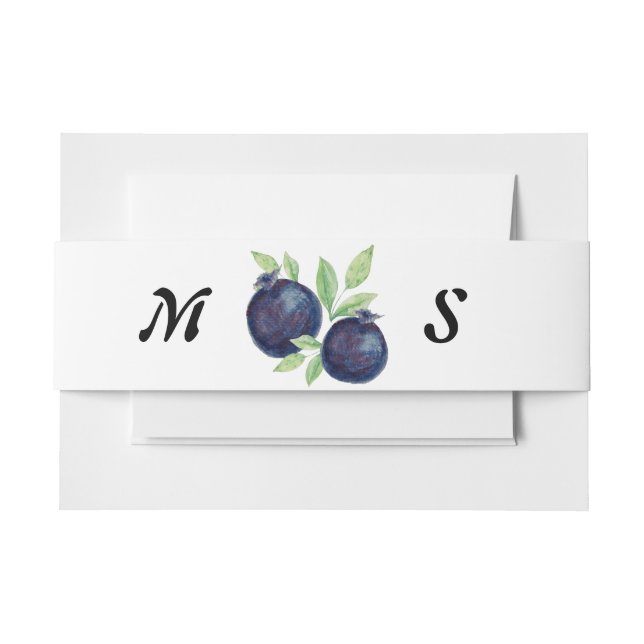 Cintas Para Invitaciones Cute Blueberries Watercolor Monogramado (Anverso Ejemplo)