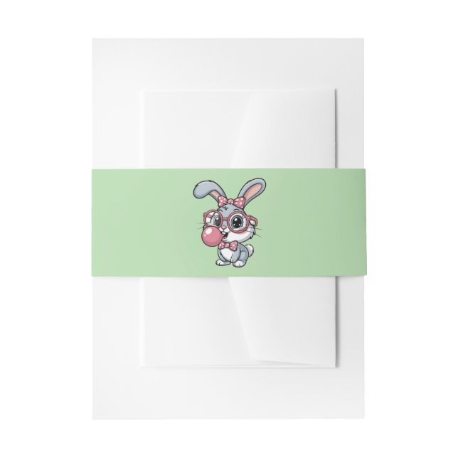 Cintas Para Invitaciones Cute Bunny with Glasses Blowing Bubble Gum (Anverso Ejemplo)