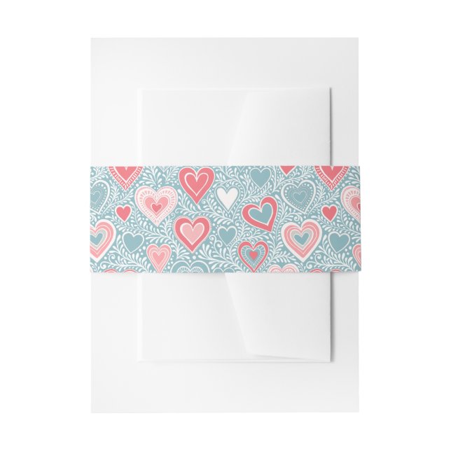 Cintas Para Invitaciones Cute Folk Floral Heart Dusty Azul Rosa Baby Shower (Anverso Ejemplo)