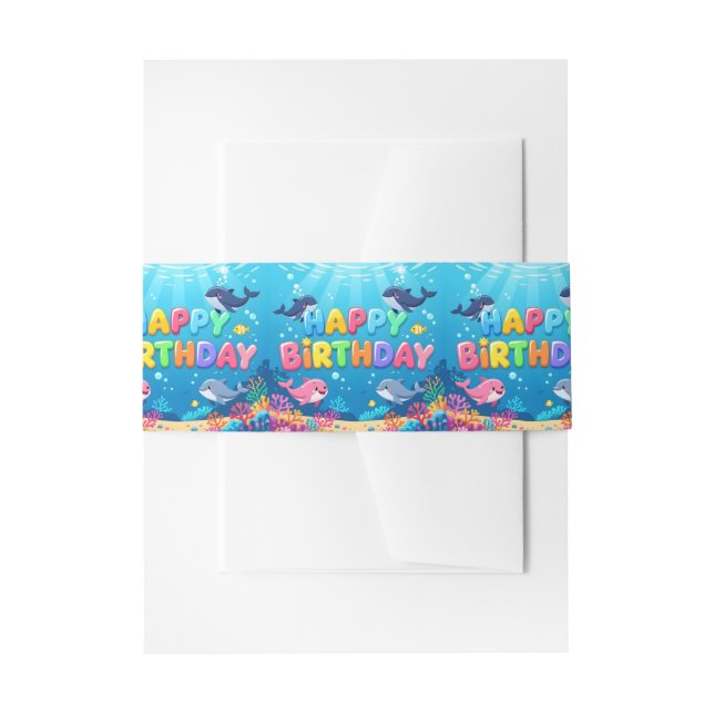 Cintas Para Invitaciones Cute Happy Birthday nautical dolphin (Anverso Ejemplo)