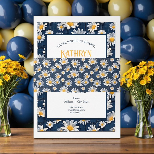 Cintas Para Invitaciones Daisies on Blue Denim Birthday  (Subido por el creador)