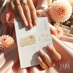 Cintas Para Invitaciones Dalias Elegantes de Rosa Claro con Letra Dorada pa