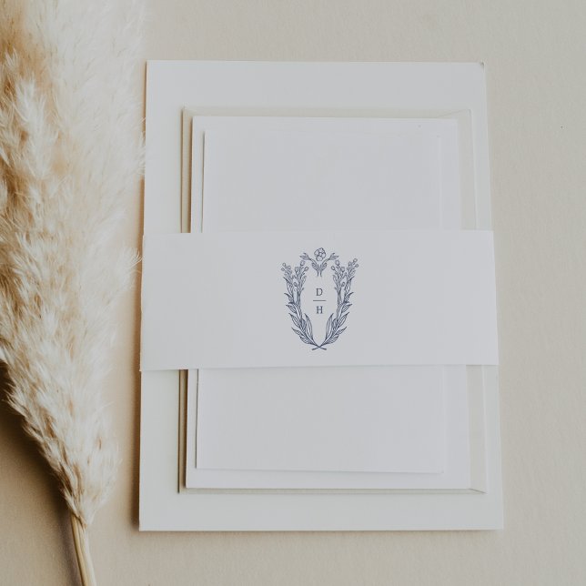Cintas Para Invitaciones DAPHNE Boda Floral Elegante Azul Blanco (DAPHNE White Blue Modern Elegant Floral Wedding Invitation Belly Band)