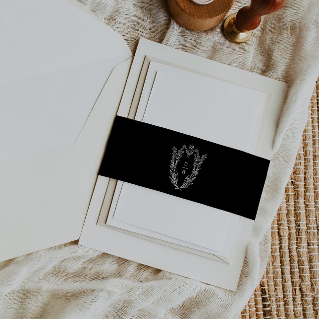 Cintas Para Invitaciones DAPHNE Elegant Dark Black Formal Boda (DAPHNE Elegant Dark Black Formal Classic Wedding Invitation Belly Band)