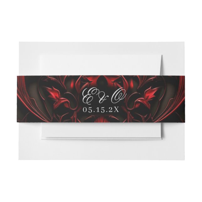 Cintas Para Invitaciones Dark Elegant Red & Black Gothic Damask Wedding (Anverso Ejemplo)