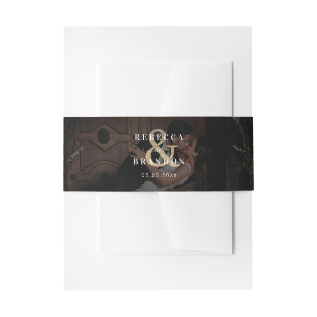 Cintas Para Invitaciones Dark Faded Photo Gold Ampersand Boda moderno (Anverso Ejemplo)
