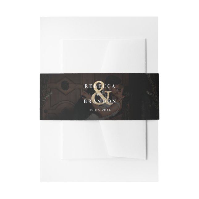 Cintas Para Invitaciones Dark Faded Photo Gold Ampersand Boda moderno (Anverso Ejemplo)