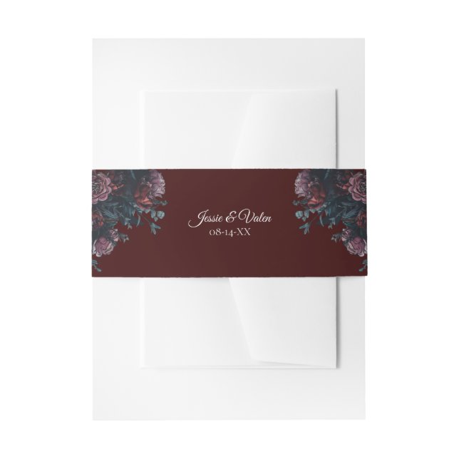 Cintas Para Invitaciones Dark Maroon Mauve Boda Gótica Elegante (Anverso Ejemplo)