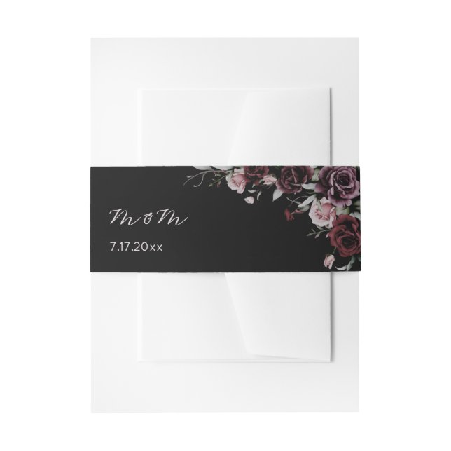 Cintas Para Invitaciones Dark Watercolor Roses Wedding (Anverso Ejemplo)