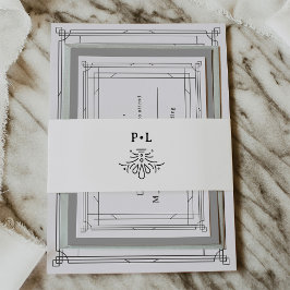 Cintas Para Invitaciones Deco en Blanco y Negro | Boda Elegante con Monogra