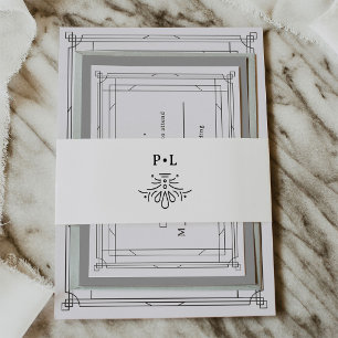 Cintas Para Invitaciones Deco en Blanco y Negro Boda Elegante con Monogra