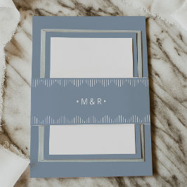 Cintas Para Invitaciones Deco moderno | Elegante azul turbio con monogramas