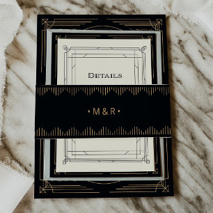 Cintas Para Invitaciones Deco moderno   Elegante Boda negro y falso oro