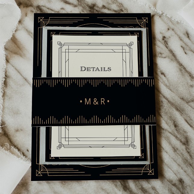 Cintas Para Invitaciones Deco moderno | Elegante Boda negro y falso oro (Subido por el creador)