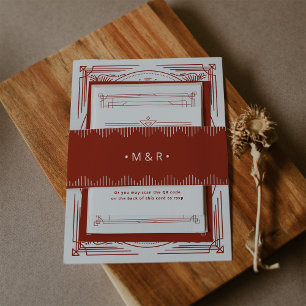 Cintas Para Invitaciones Deco moderno Elegante rojo festivo con monograma