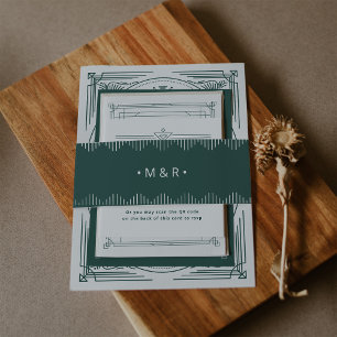 Cintas Para Invitaciones Deco moderno Elegante verde festivo con monogram