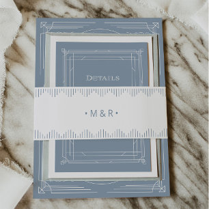 Cintas Para Invitaciones Deco moderno   Monogramas blanco y azul turbio