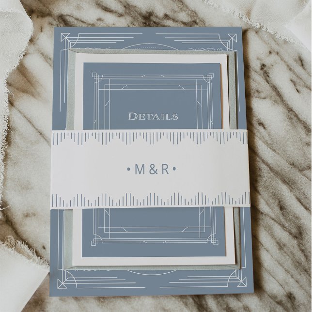 Cintas Para Invitaciones Deco moderno | Monogramas blanco y azul turbio (Subido por el creador)