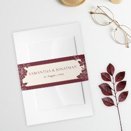 Cintas Para Invitaciones Deep Burgundy Floral Wedding Invitation Belly Band
