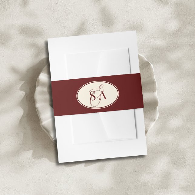Cintas Para Invitaciones Deep Burgundy Ivory Stripe Oval Old Money Wedding  (Subido por el creador)