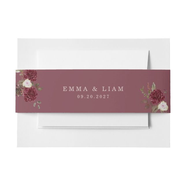 Cintas Para Invitaciones Deep Wine Old Money Wedding Belly Band (Anverso Ejemplo)
