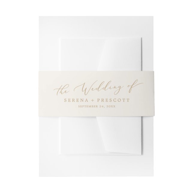 Cintas Para Invitaciones Delicada caligrafía de oro | Boda crema (Anverso Ejemplo)