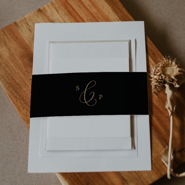 Cintas Para Invitaciones Delicada caligrafía de oro | Boda de monograma neg (Subido por el creador)