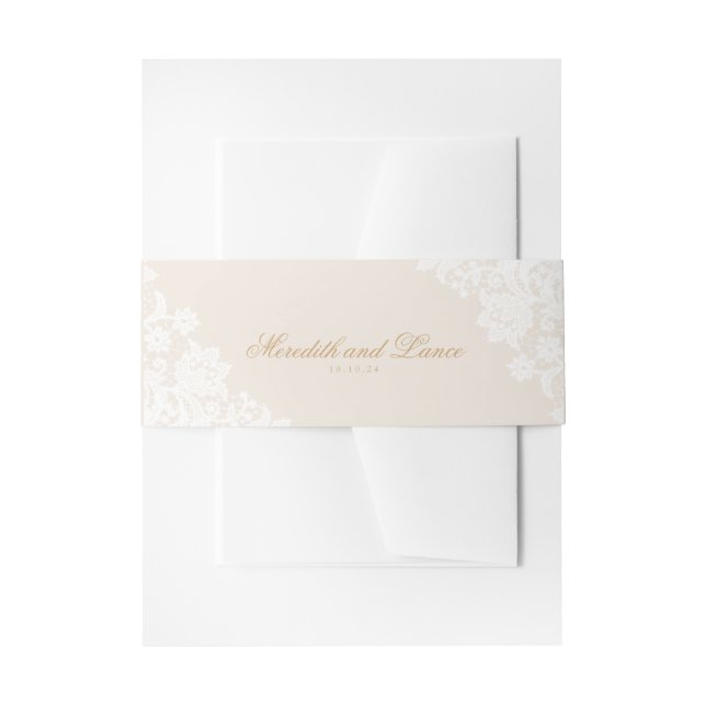 Cintas Para Invitaciones Delicada esquina de encaje Boda de marfil y guión  (Anverso Ejemplo)