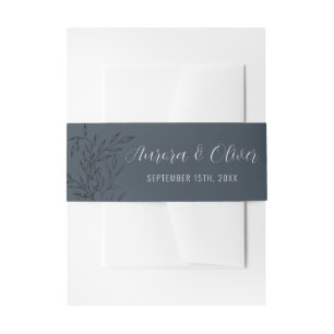 Cintas Para Invitaciones Delicate Foliage Azul acero Boda de nombres
