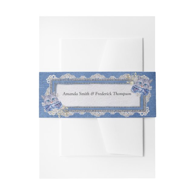 Cintas Para Invitaciones Denim Textured Lace and Kittens (Anverso Ejemplo)