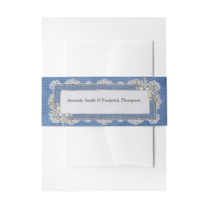Cintas Para Invitaciones Denim Textured Lace and Pearls