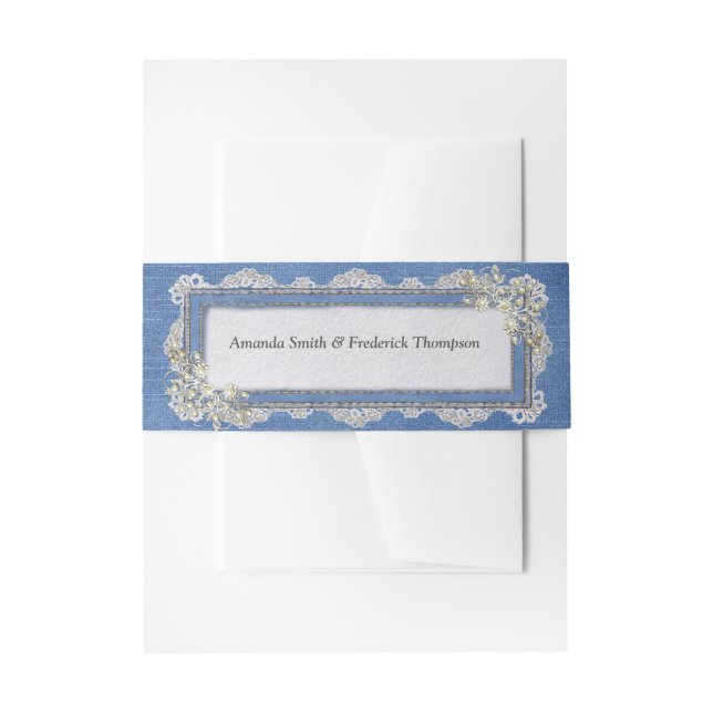 Cintas Para Invitaciones Denim Textured Lace and Pearls (Anverso Ejemplo)