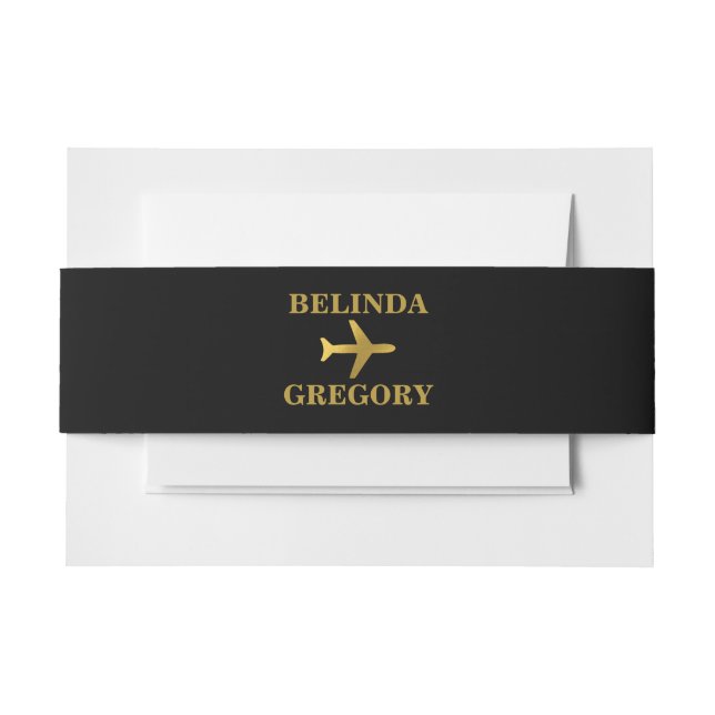 Cintas Para Invitaciones Destination Wedding World Passport Black Gold (Anverso Ejemplo)