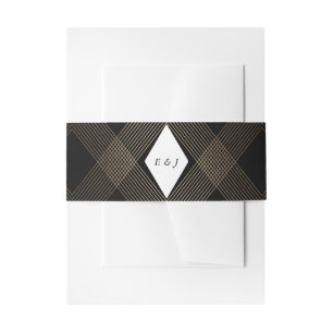 Cintas Para Invitaciones Diamante Dorado Arte Deco Geométrico Negro Gatsby