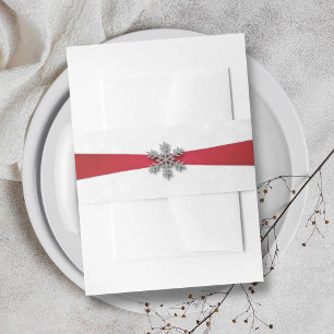 Cintas Para Invitaciones Diamante Snowflake & Red Ribbon Boda de Invierno