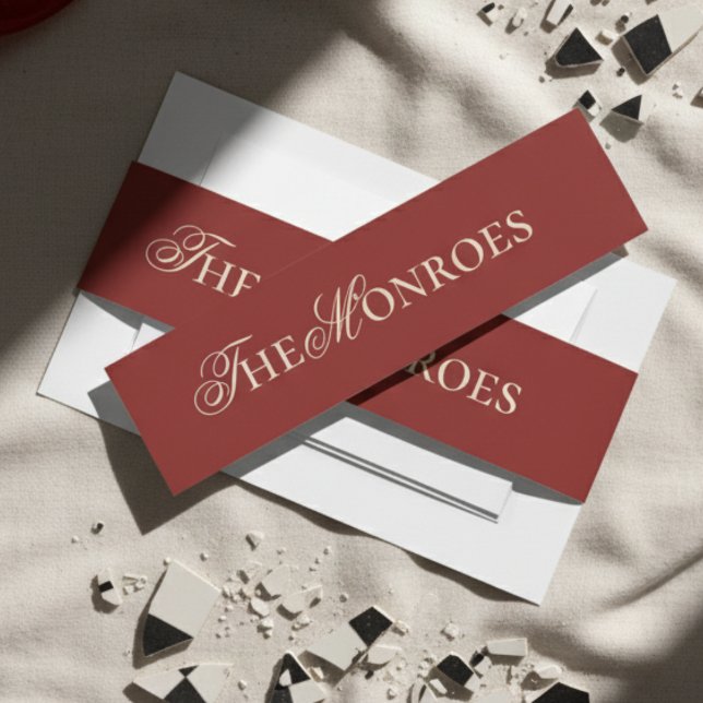Cintas Para Invitaciones Dinero viejo contemporáneo negrita Boda rojo (Bring your invitation suite together with this Old Money Bold Red Wedding Belly Band!)