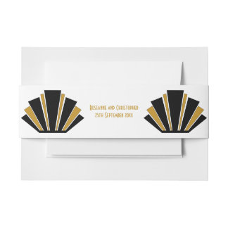 Cintas Para Invitaciones Diseño Art Deco Negro Y Boda De Oro