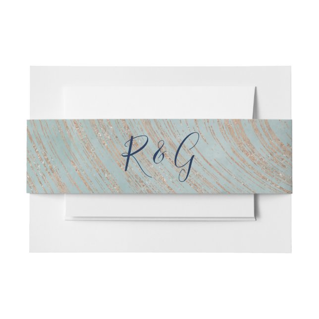 Cintas Para Invitaciones Diseño Monograma azul y mármol de cobre (Anverso Ejemplo)