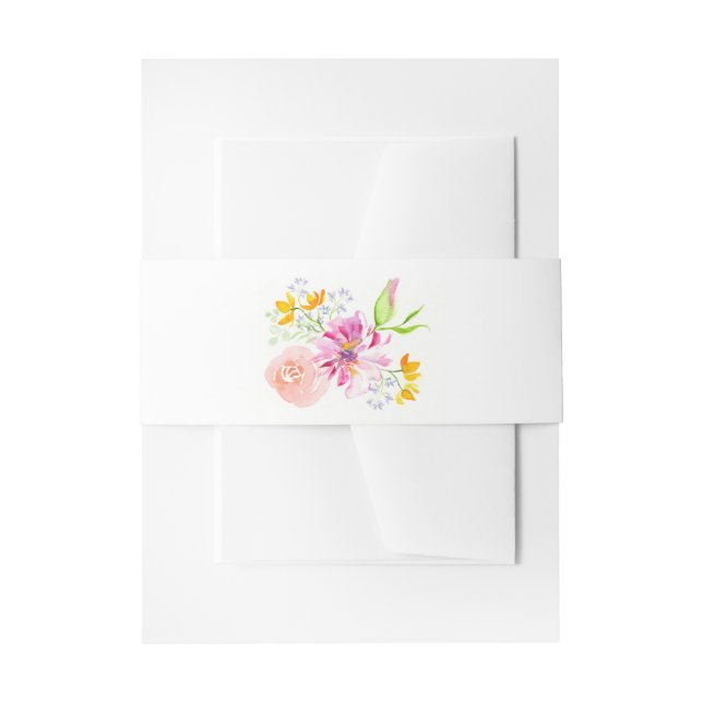 Cintas Para Invitaciones Diseño unico de banda Belly acuarela floral (Anverso Ejemplo)