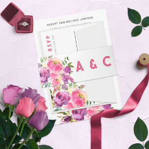 Cintas Para Invitaciones Divertido Floral Vibrante Violeta Fucsia