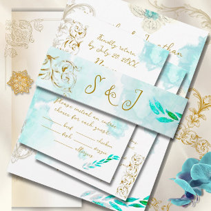 Cintas Para Invitaciones Dorado Barroco Turquesa Elegante Boda Vintage