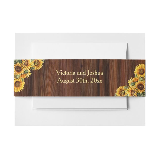 Cintas Para Invitaciones Dorado Sunflowers madera rústica de granero (Anverso Ejemplo)