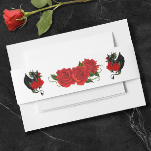 Cintas Para Invitaciones Dragón negro Roses rojos Fantasía Boda
