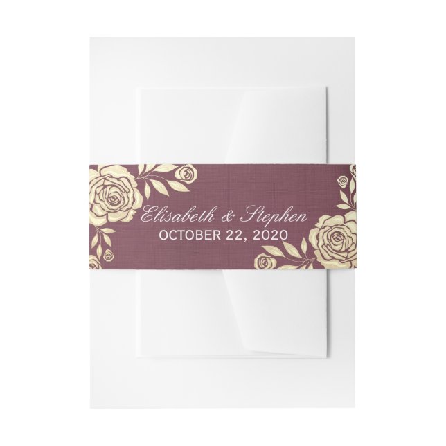 Cintas Para Invitaciones Ducha de bodas Rosas dorados modernos rojo borgoña (Anverso Ejemplo)