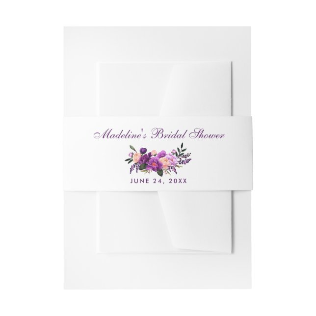 Cintas Para Invitaciones Ducha de novia floral morada ultravioleta (Anverso Ejemplo)