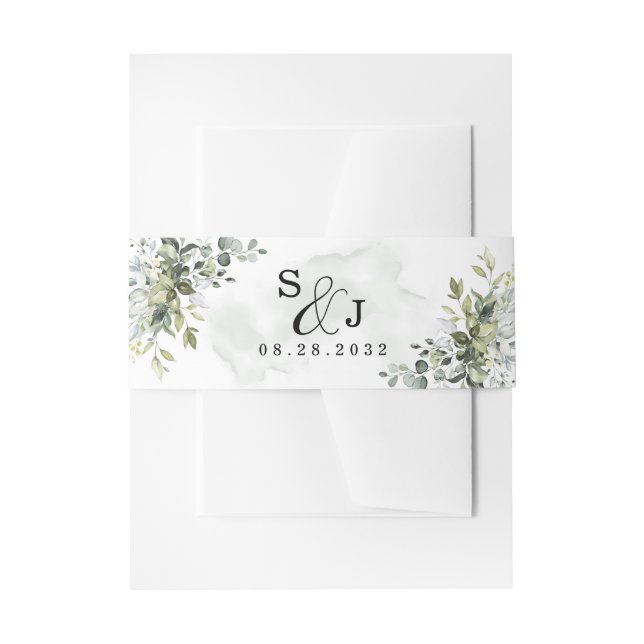 Cintas Para Invitaciones Duste azul Eucalipto Verdor Suculento Boda (Anverso Ejemplo)