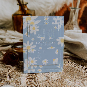 Cintas Para Invitaciones Dusty Blue Boho Daisy Flor Invitación Belly Band