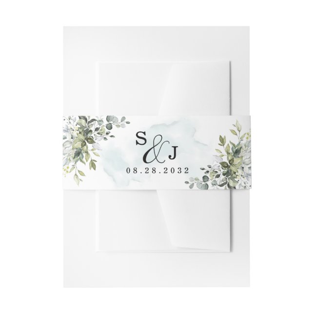 Cintas Para Invitaciones Dusty Blue Eucalyptus Greenery Suculento Boda (Anverso Ejemplo)