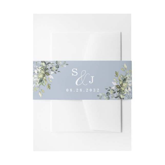 Cintas Para Invitaciones Dusty Blue Eucalyptus Greenery Suculento Boda (Anverso Ejemplo)